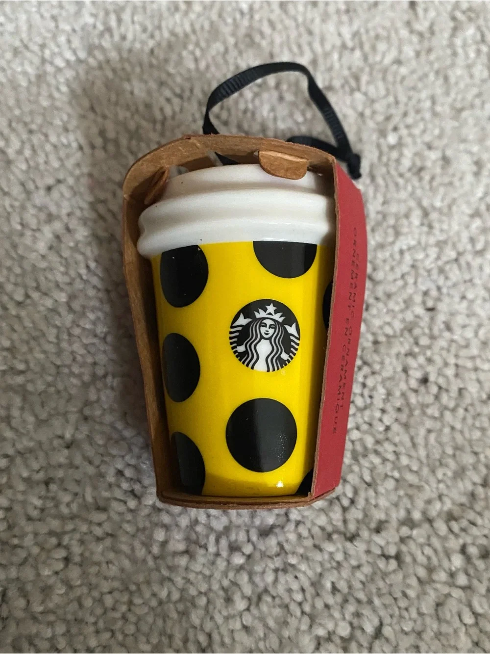 Starbucks Yellow Polka Dot Ornament - Mini Coffee Cup